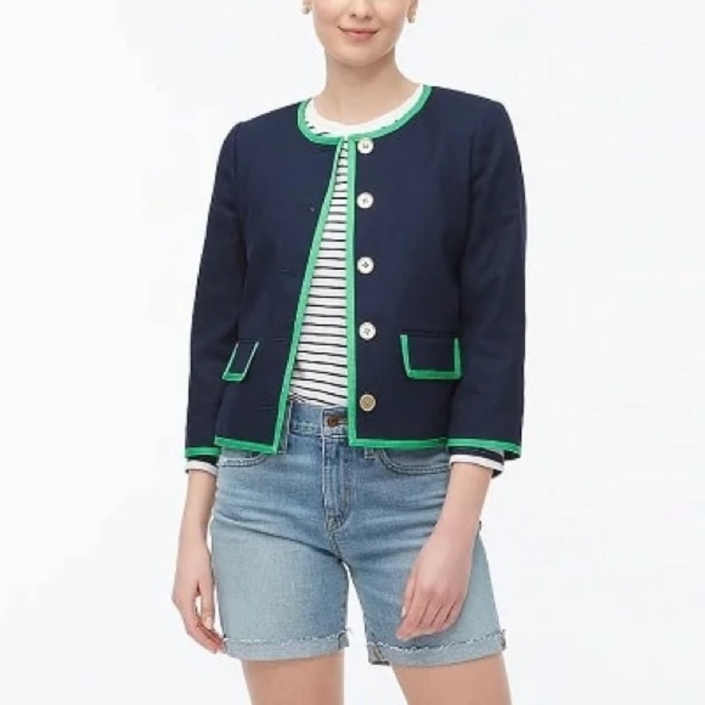 J. Crew Navy Tipped Lady Jacket and Skirt Set with Green Trim - Picture 2 of 8